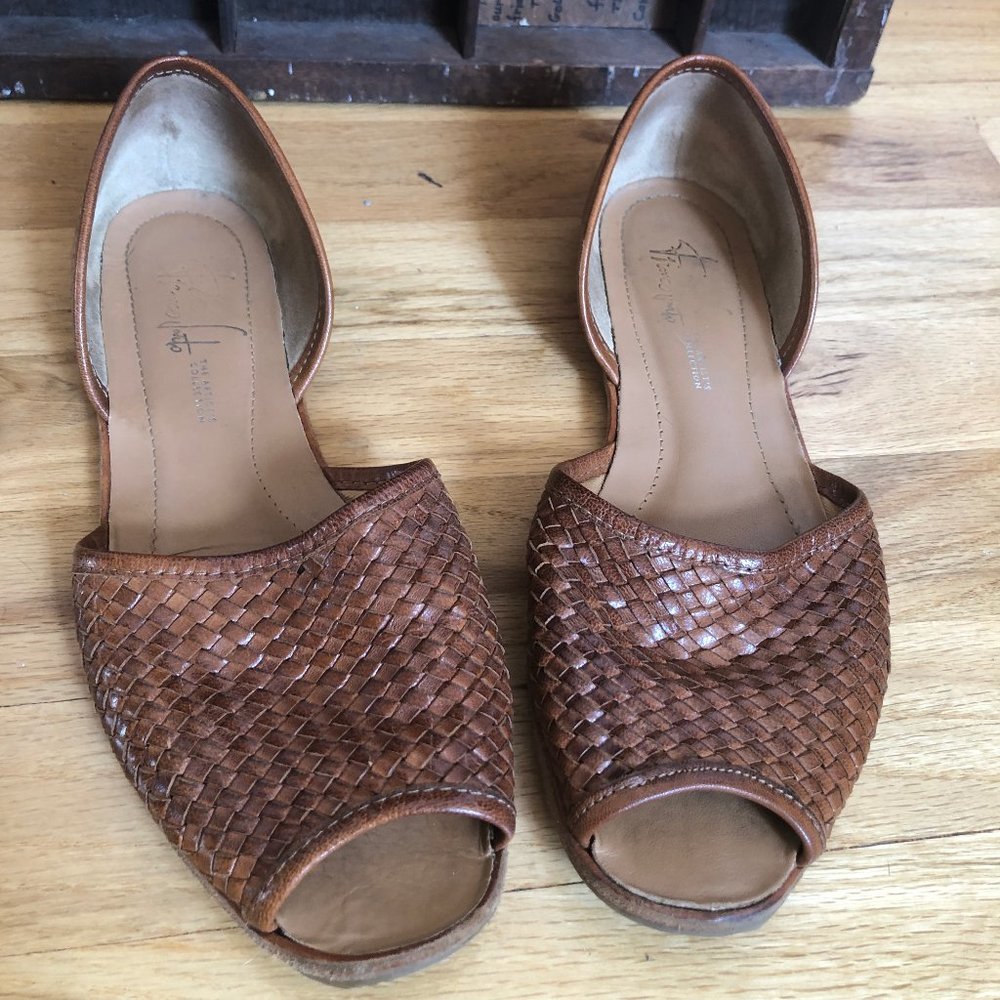 Franco Sarto Leather Woven Slide Sandals - Sz 8